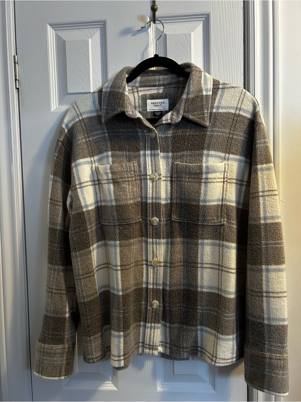 American Eagle Outfitters Brown & Cream Plaid Utility Shacket